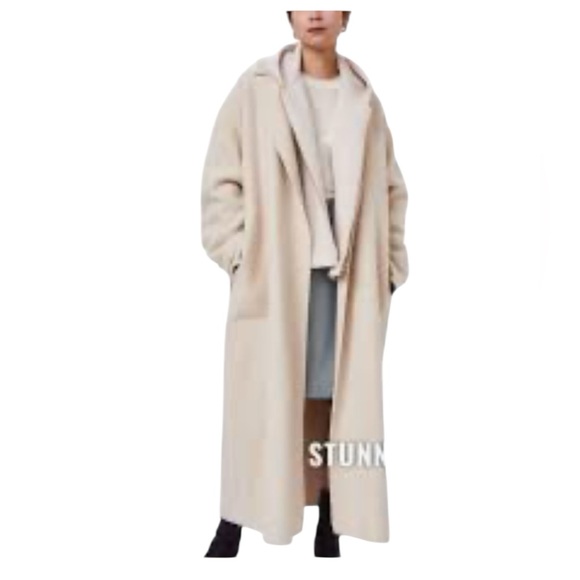 Eileen Fisher Shawl Collar Coat wool cashmere cream boxy calf length loose sz Lg - Picture 1 of 11